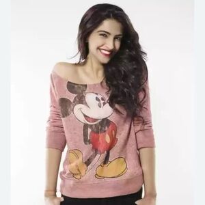 Disney Parks Mickey Mouse Long Sleeve Distressed Sweater Top Women Size Medium